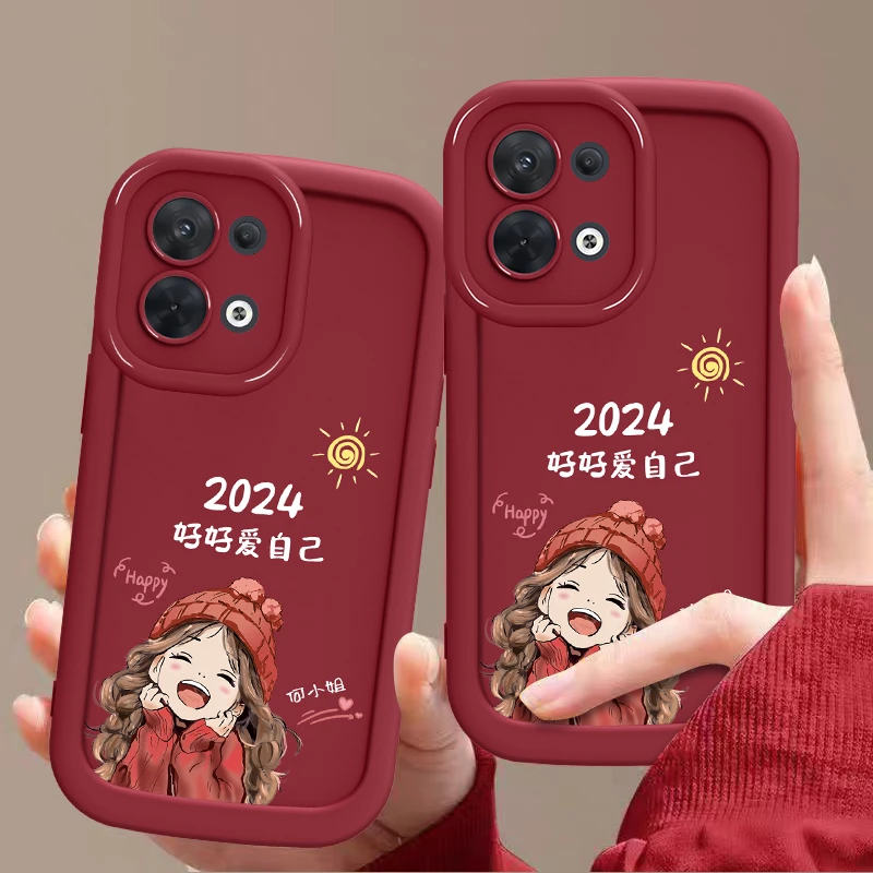 适用OPPOReno8 百家姓定制2024微笑女款手机壳全包壳玻璃软硅胶壳