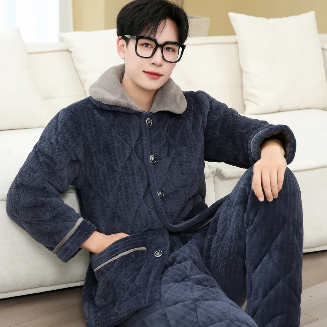 顺丰不停运【断码捡漏】6931高品特厚男士三层夹棉睡衣家居服套装