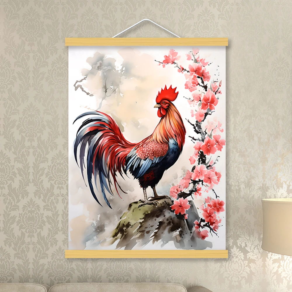 石(室)头上的大公鸡(吉)(室上大吉) 挂画装饰画走廊玄关画