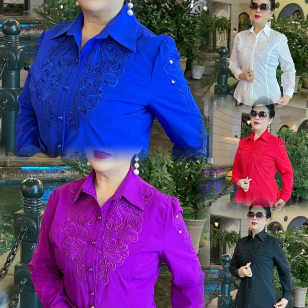 新款袖子镂空刺绣衬衫