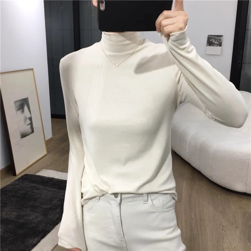 秋冬新款内搭自发热软糯亲肤弹力修身打底女高领双面德绒长袖T恤