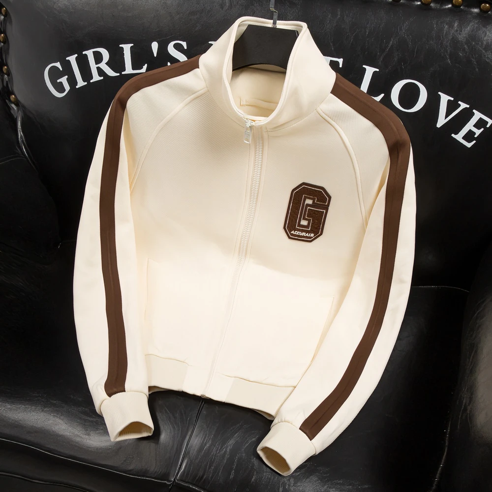 欧货秋季新款韩版男士拼接立领夹克百搭高级感潮流字母刺绣外套