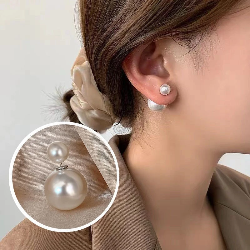合金耳饰 简约大珠珠耳钉女轻奢高级感复古气质秋冬小众耳饰双面