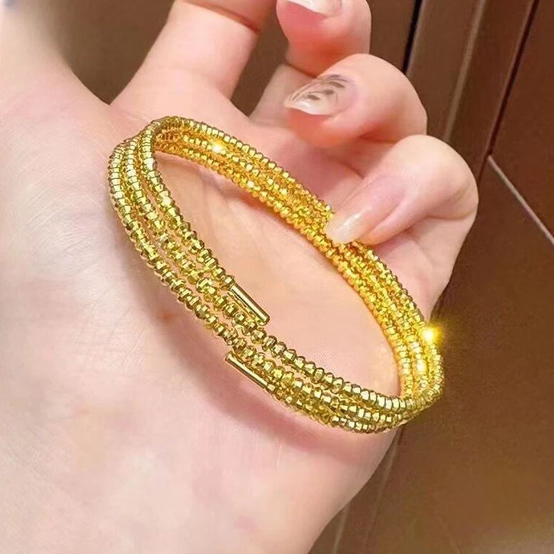 铜合金手镯 直播同价爆闪蹦迪珠三圈手镯开口女弹簧记忆手链气质