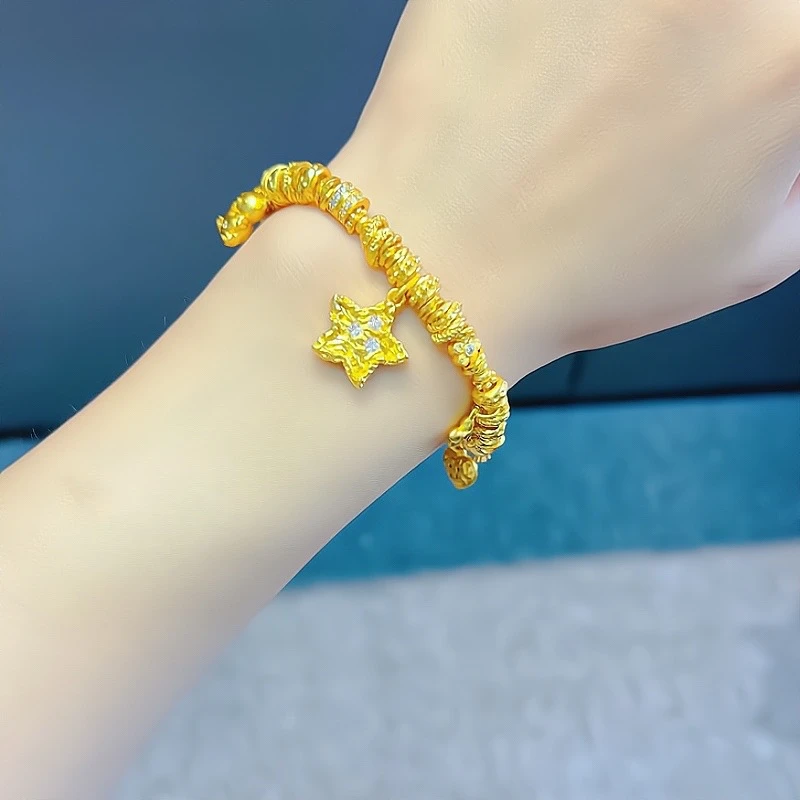 铜合金手链 直播同价新中式五角星小熊月亮盘缠手链蛇年圣诞礼物