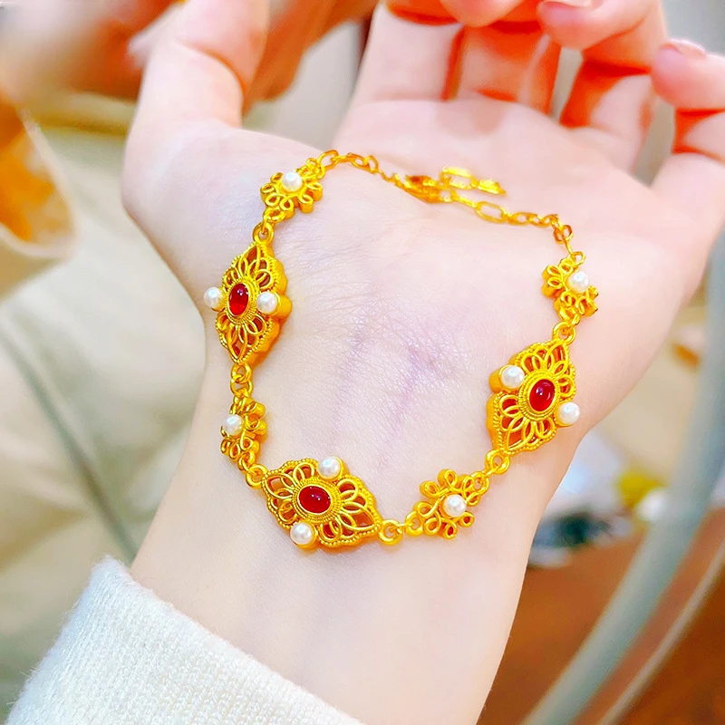 铜合金手链 直播同价新中式古法花丝凤熹手链高贵气质手链