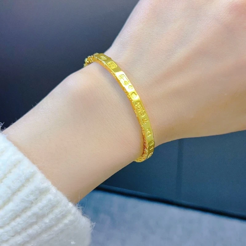 铜合金手镯 直播同价新中式国潮风古法实心錾刻吉言时尚经典百搭
