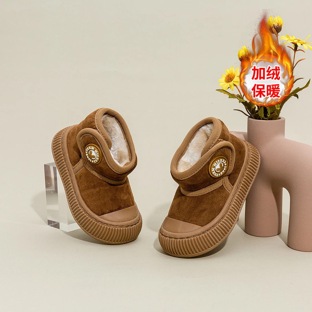 迪士尼童鞋秋冬款加绒保暖耐磨小童软底学步鞋防滑时尚儿童大棉靴