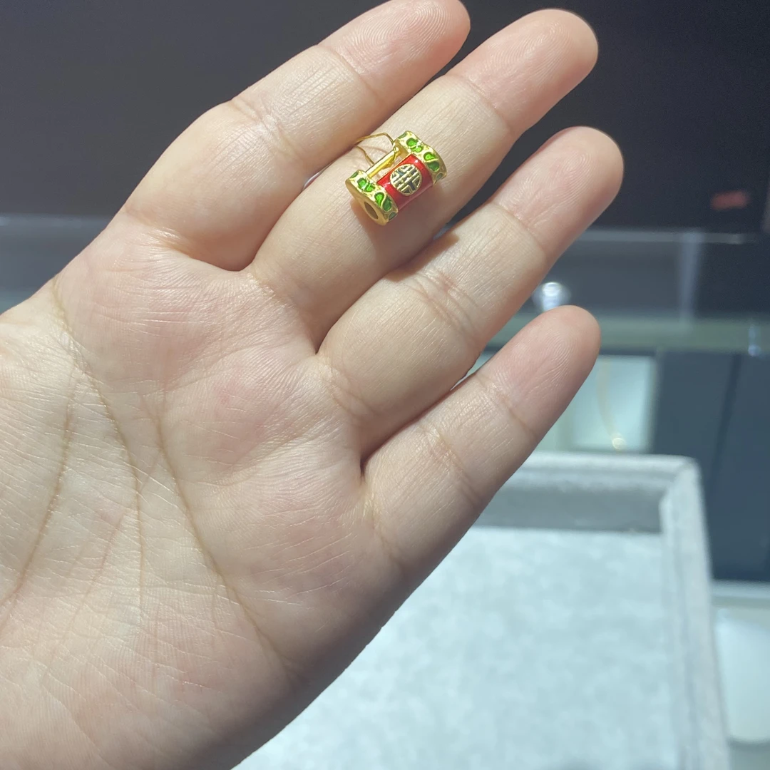 足金999 珐琅彩同心锁滴溜 0.817