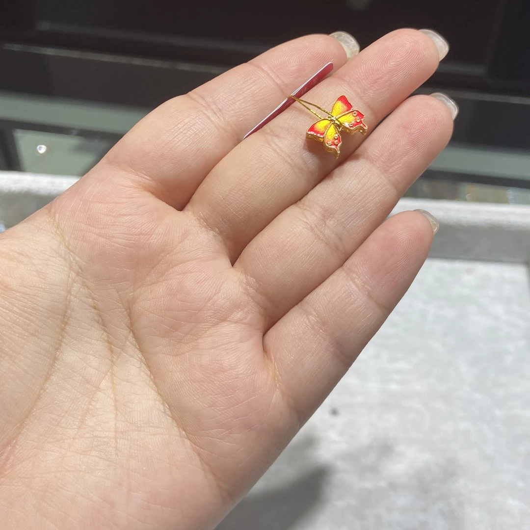 足金999 珐琅彩蝴蝶四通 1.185