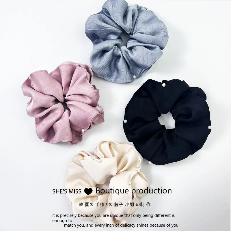 轻奢高贵上档次发绳缎面光泽珍珠高级感纹理复古精致扎头发发圈