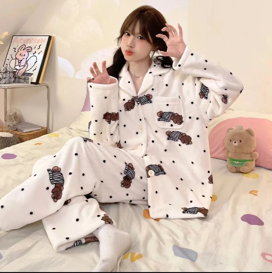 7号-【波点瞌睡狗】冬季法兰绒甜美新款睡衣套装睡衣爆款家居服