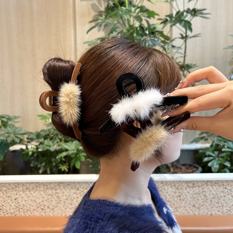 毛毛植绒发夹时尚气质百搭高贵气质大气发卡抓夹