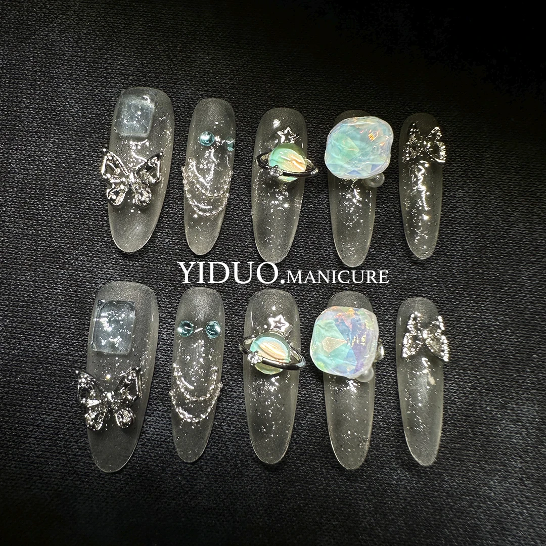 （1191）立体蝴蝶超大彩钻轻奢重工纯手工穿戴甲
