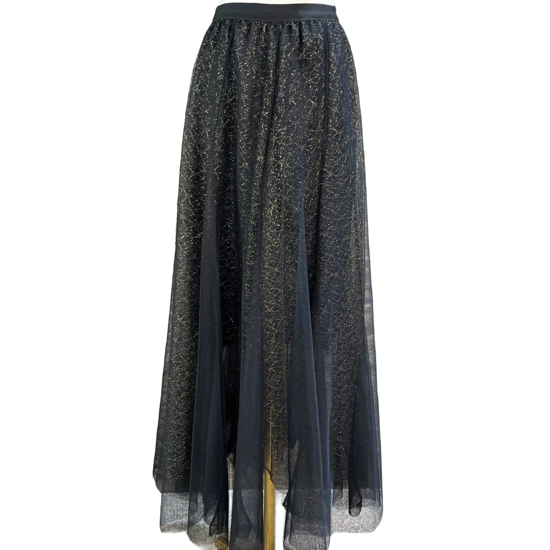 WW085黑色 黑金色半身裙纱裙085