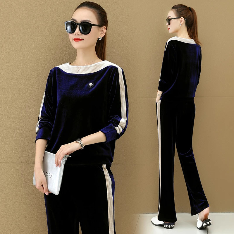 金丝绒套装女春秋季2025新款圆领气质显瘦休闲运动服两件套卫衣