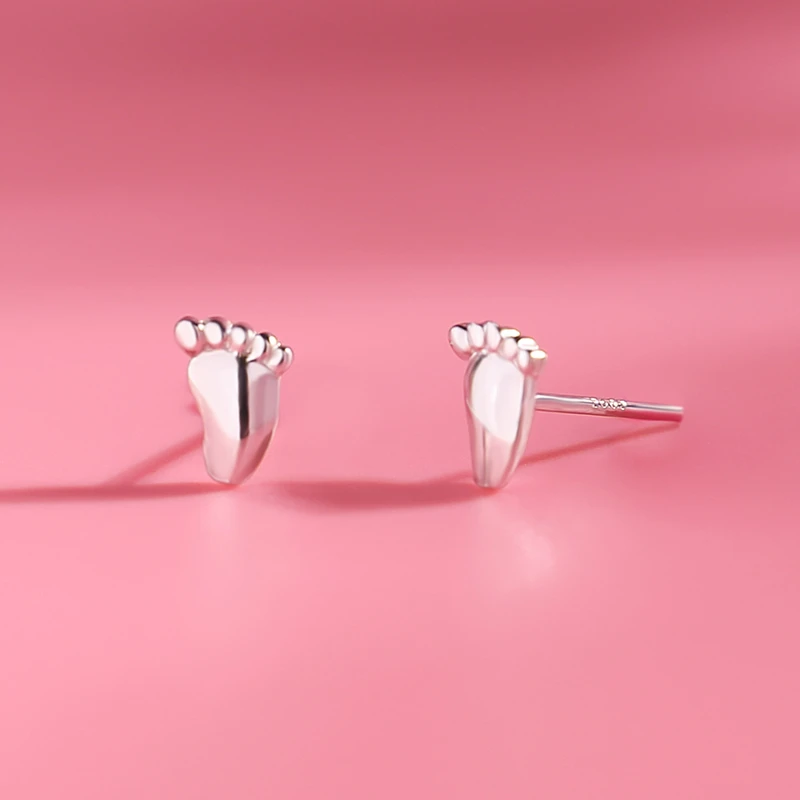 925纯银迷你小脚丫耳钉女养耳洞个性简约耳环耳饰品Micro fashion