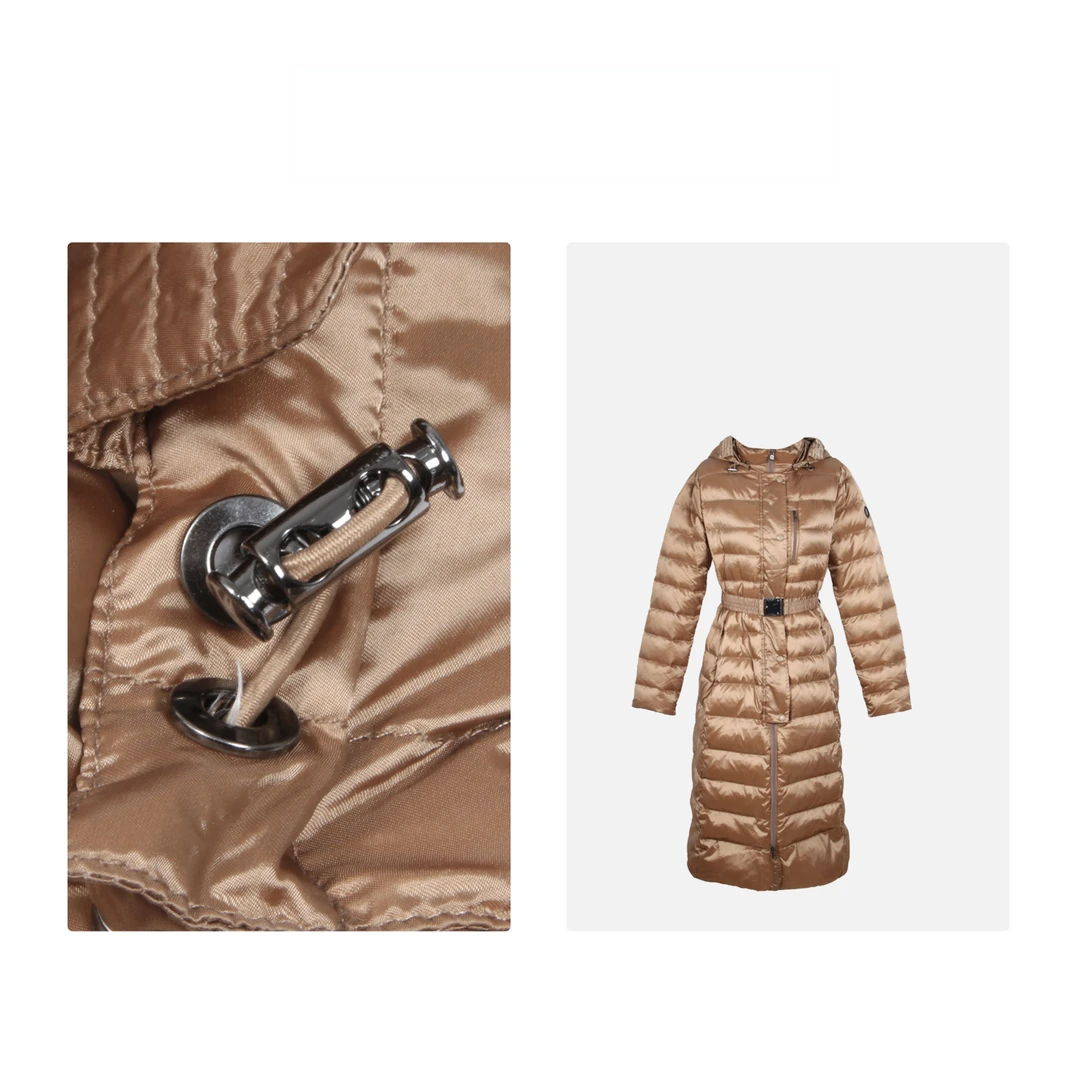 凯特丝蓓727#24冬新款简约大方松紧腰带长款连帽羽绒服