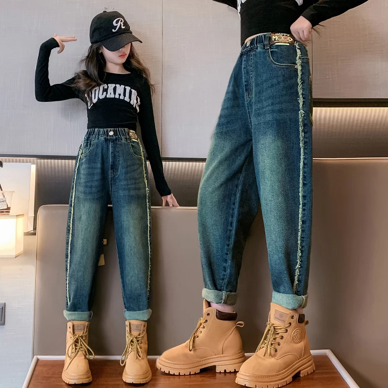 女童裤子2023新款春秋款宽松牛仔裤中大童时尚休闲裤儿童洋气长裤