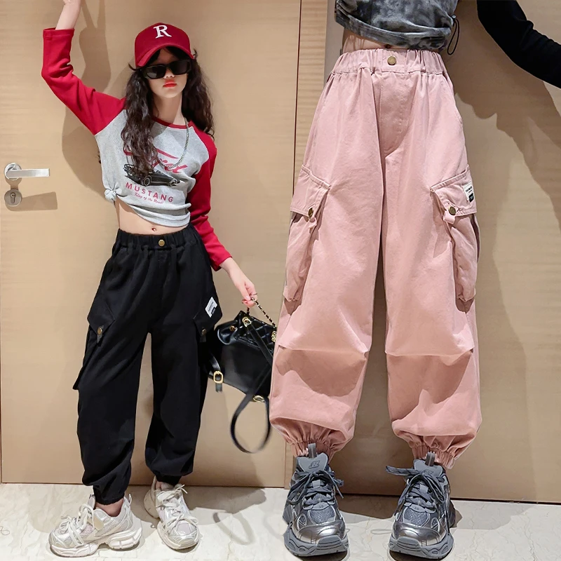 女童工装裤秋季宽松炸街儿童春秋款长裤时髦洋气女孩大童休闲裤子
