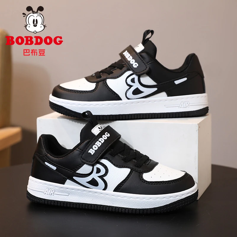 巴布豆儿童秋季新款男童运动板鞋皮面防水时尚6-12岁专业跑步鞋