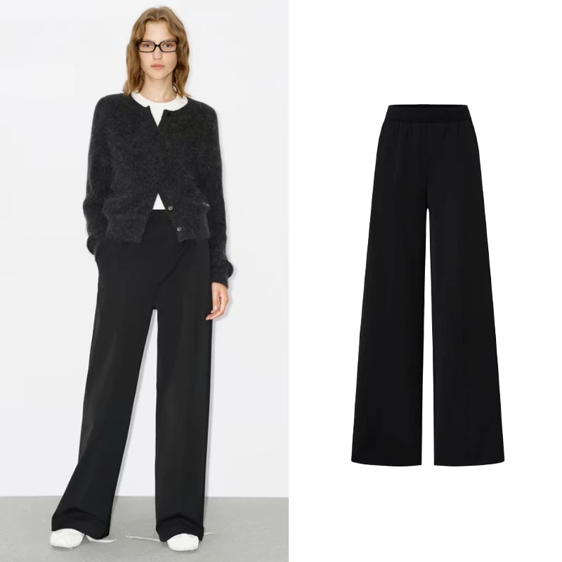 K0105【M】2024年冬季新品高支高密精纺运动橡筋高腰加绒休闲裤女