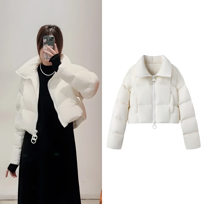 U1206【M】羽绒服2024冬新品短款饱满泡芙型高领龟背造型轻暖上衣女