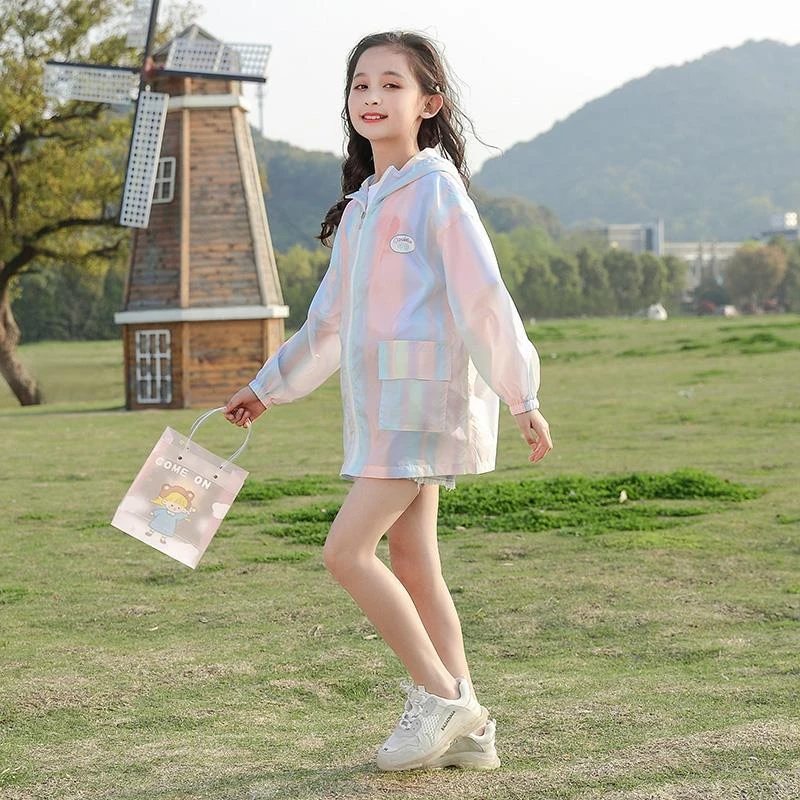 【新品】2023新款夏季女男童彩虹防晒衣薄款外套连帽大童装空调衫