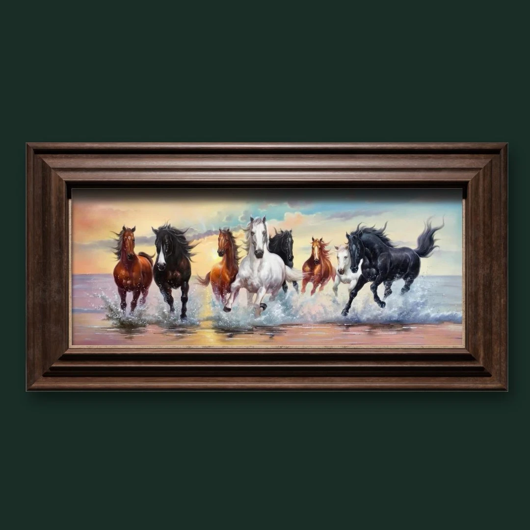 “八骏图”200*80油画客厅画书房画装饰画