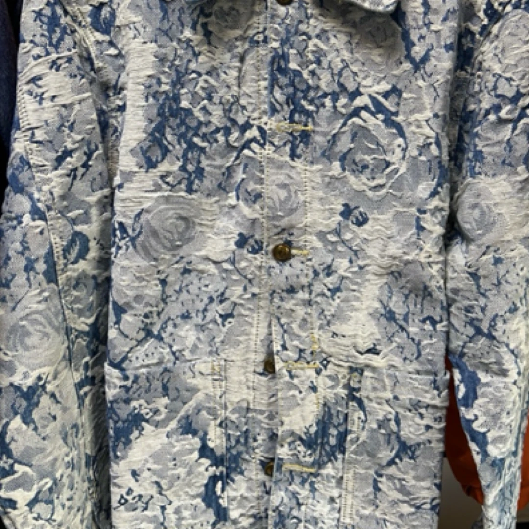 棉衣夹克男长袖原色套装男装时尚碎花修身型复古满印蓝色