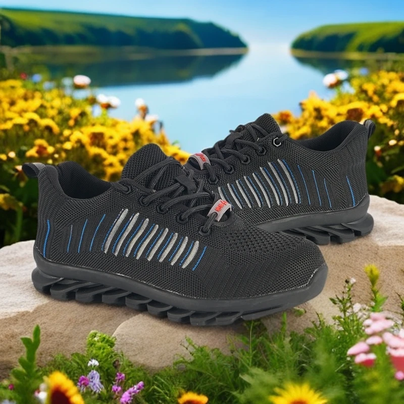 坚甲飞织鞋面轻便透气橡胶底低帮多功能电工防砸安全时尚款工作鞋