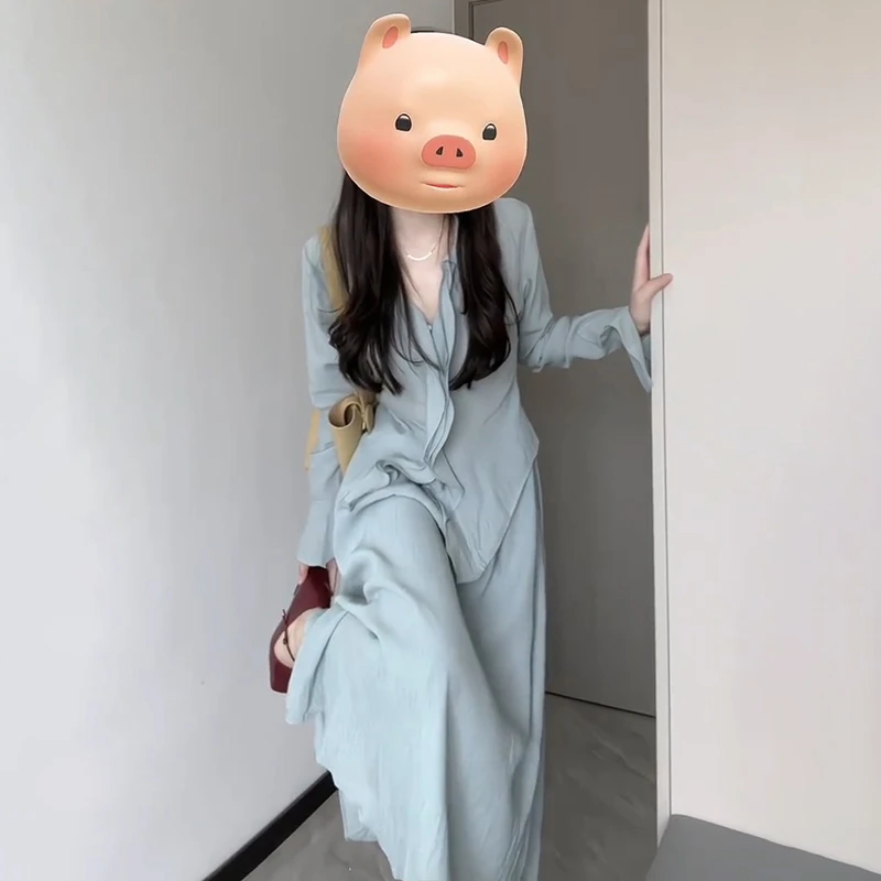 E475新款早秋装法式温柔风长袖连衣裙子女夏季高级感长裙两件套装