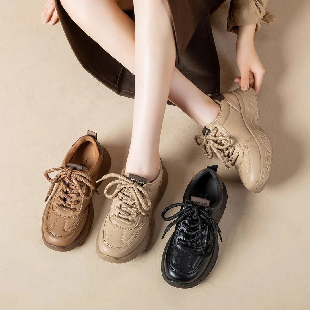 时尚百搭女式休闲鞋子复古系带厚底鞋女款2024爆款洋气百搭运动鞋