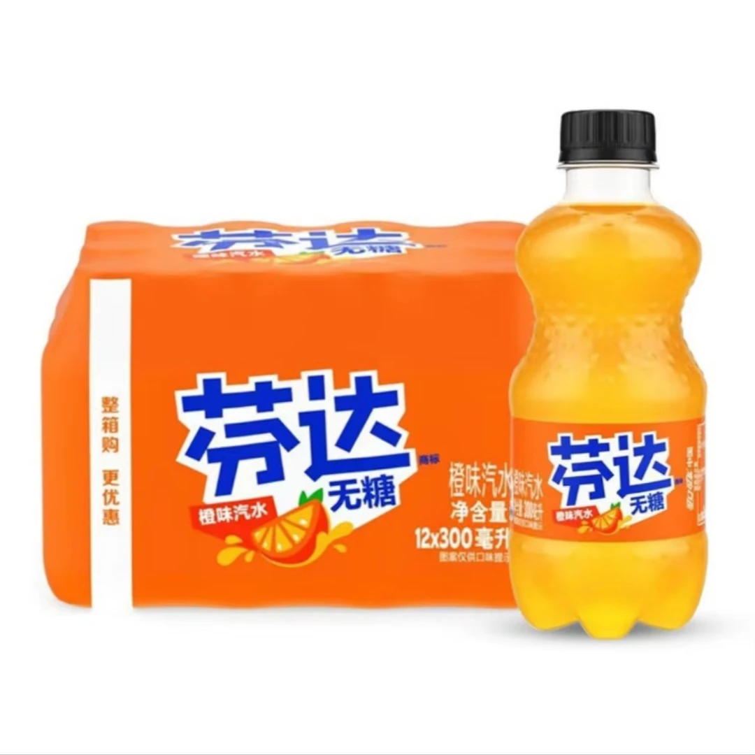 芬达零卡300ML橙味汽水无糖饮料12瓶可口可乐饮品0糖0卡便携装