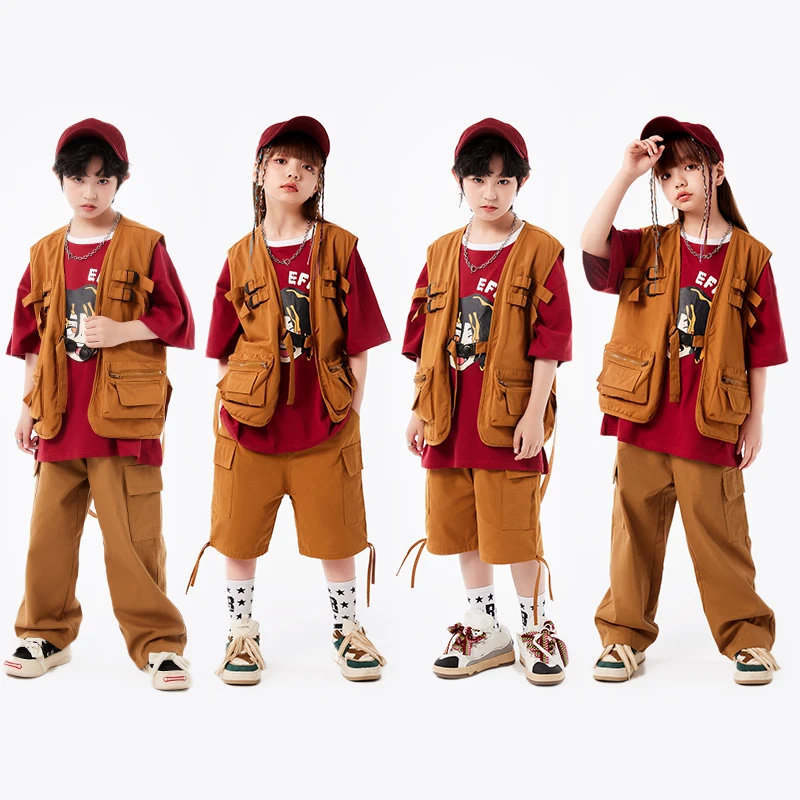 儿童演出服夏季hiphop街舞演出男童宽松架子鼓潮服女童表演服潮牌