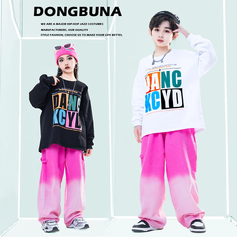 少儿街舞潮服宽松嘻哈印花卫衣男童hiphop演出服女童酷帅走秀表演