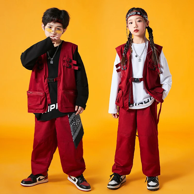 男童街舞嘻哈潮装春秋季帅气男孩少儿hiphop工装马甲走秀演出服潮