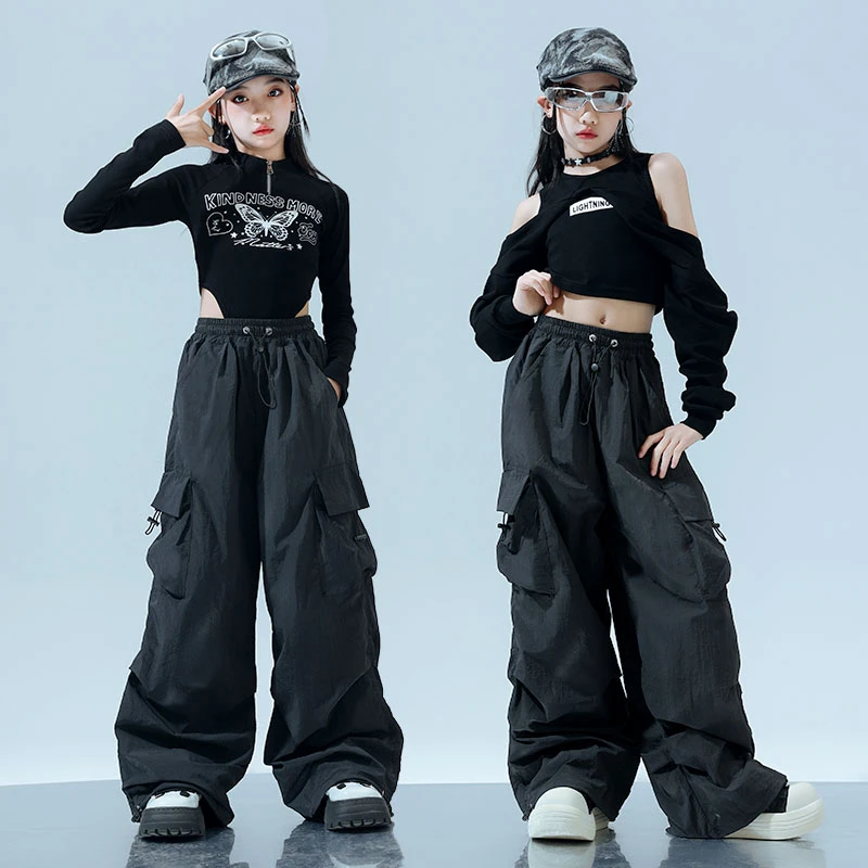 嘻哈爵士舞宽松套装演出服阔腿嘻哈风hiphop高腰女服装福利