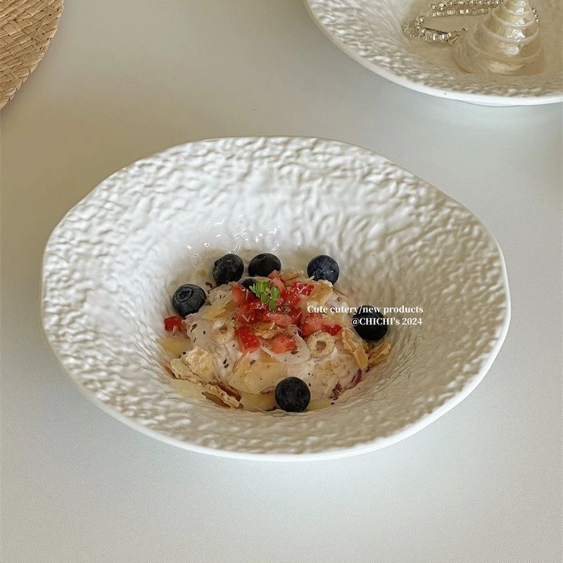 高级岩石草帽盘子ins深盘西餐创意高颜值家用餐具沙拉陶瓷汤盘