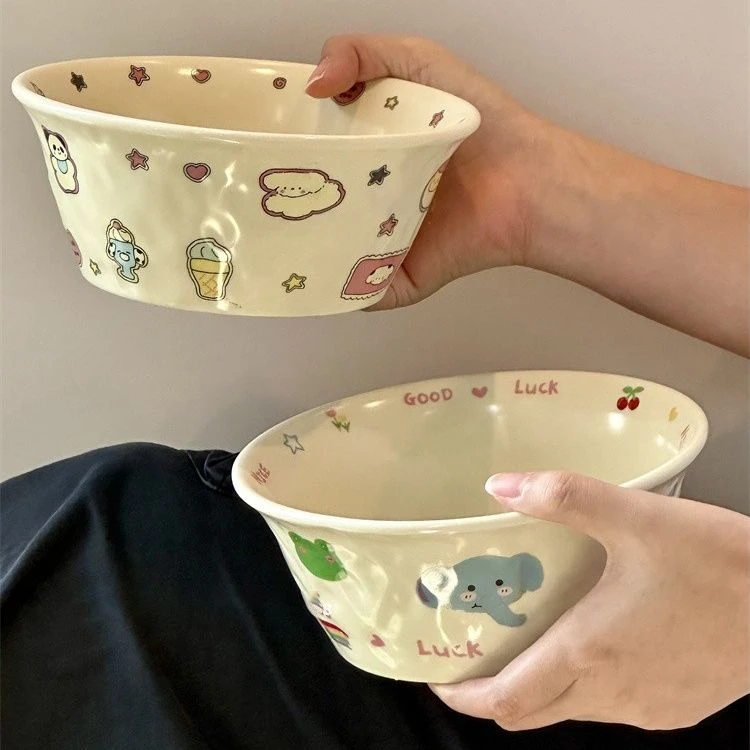 可爱卡通小动物陶瓷碗盘新款家用饭碗面碗汤碗餐具菜碟子高颜值