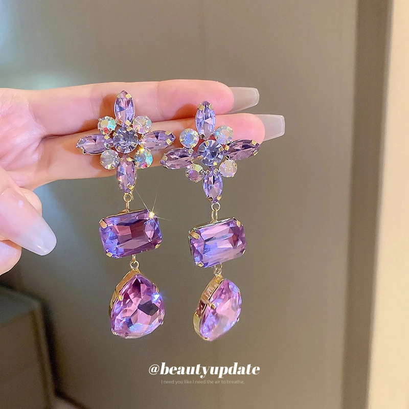 【品牌】银针镶钻花朵水滴耳环欧美时尚气质轻奢耳钉耳坠百搭小众