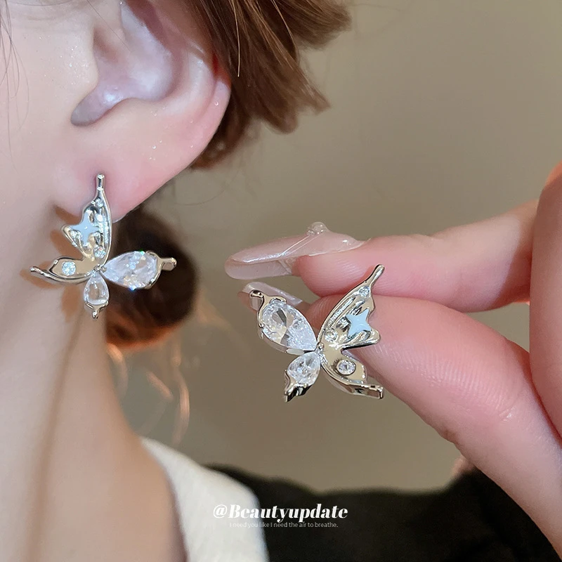 【品牌】设计感银针蝴蝶锆石星星耳钉简约轻奢风气质耳环网红感耳饰