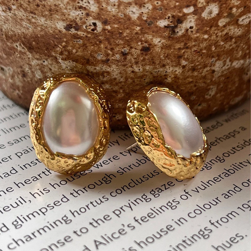 【品牌】银针法式轻奢时尚褶皱珍珠几何耳钉小众个性气质简约中古女