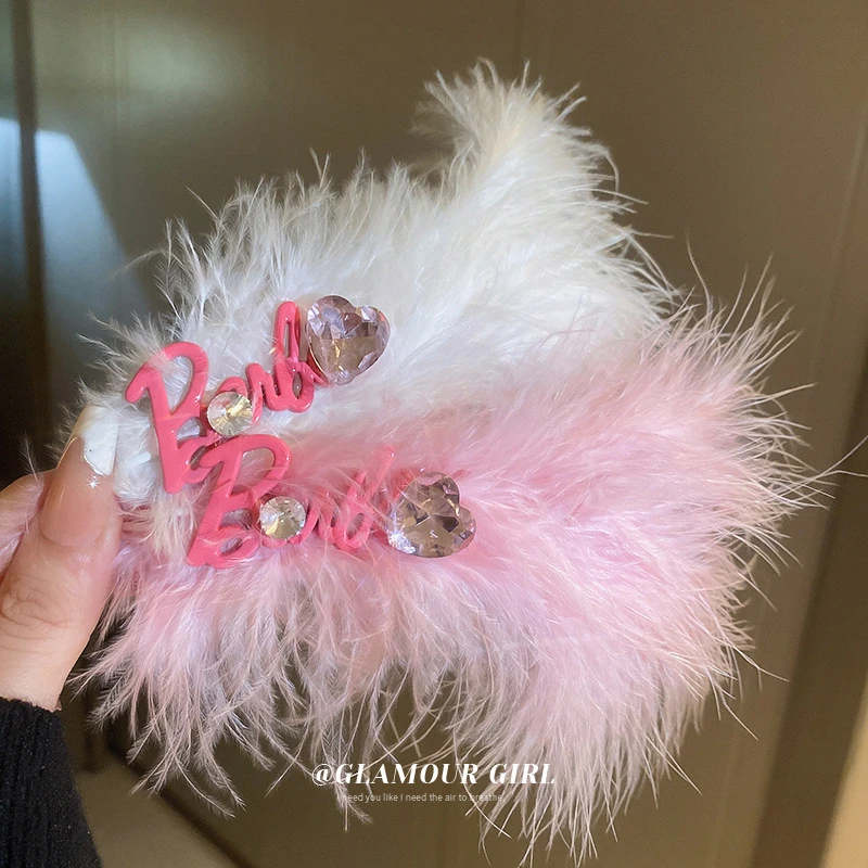 【品牌】镶钻爱心羽毛鸭嘴夹红色可爱少女心侧边刘海夹超仙网红同