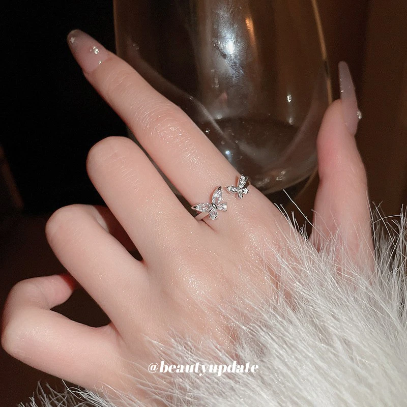 【品牌】锆石蝴蝶开口戒指韩国东大门轻奢食指戒小众时尚气质可调节