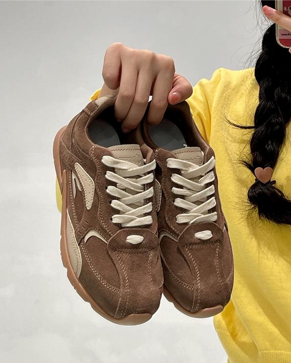 真皮复古美拉德棕色德训鞋女2024秋季新款拼色百搭休闲阿甘板鞋