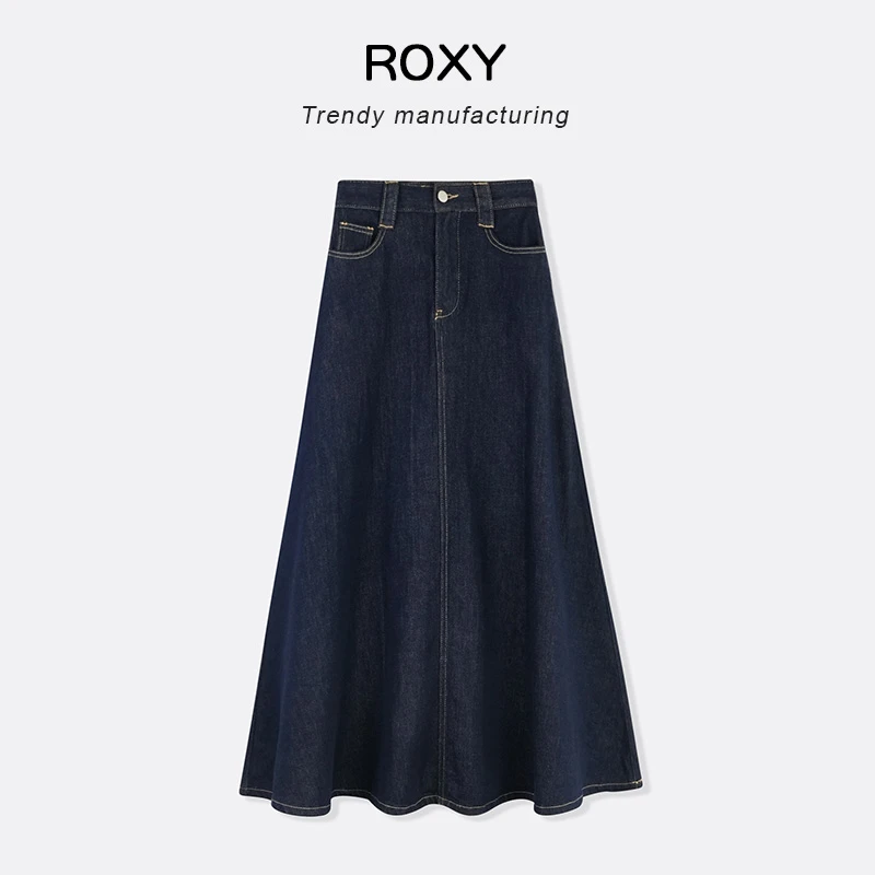 Roxy2025新款不掉色软牛仔裙复古百搭裙子女高腰A字垂感半身裙