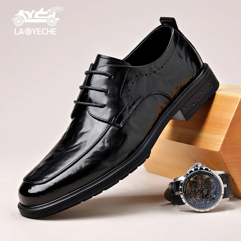 老爷车商务皮鞋休闲男皮鞋男士透气真皮软底休闲鞋正装商务皮鞋
