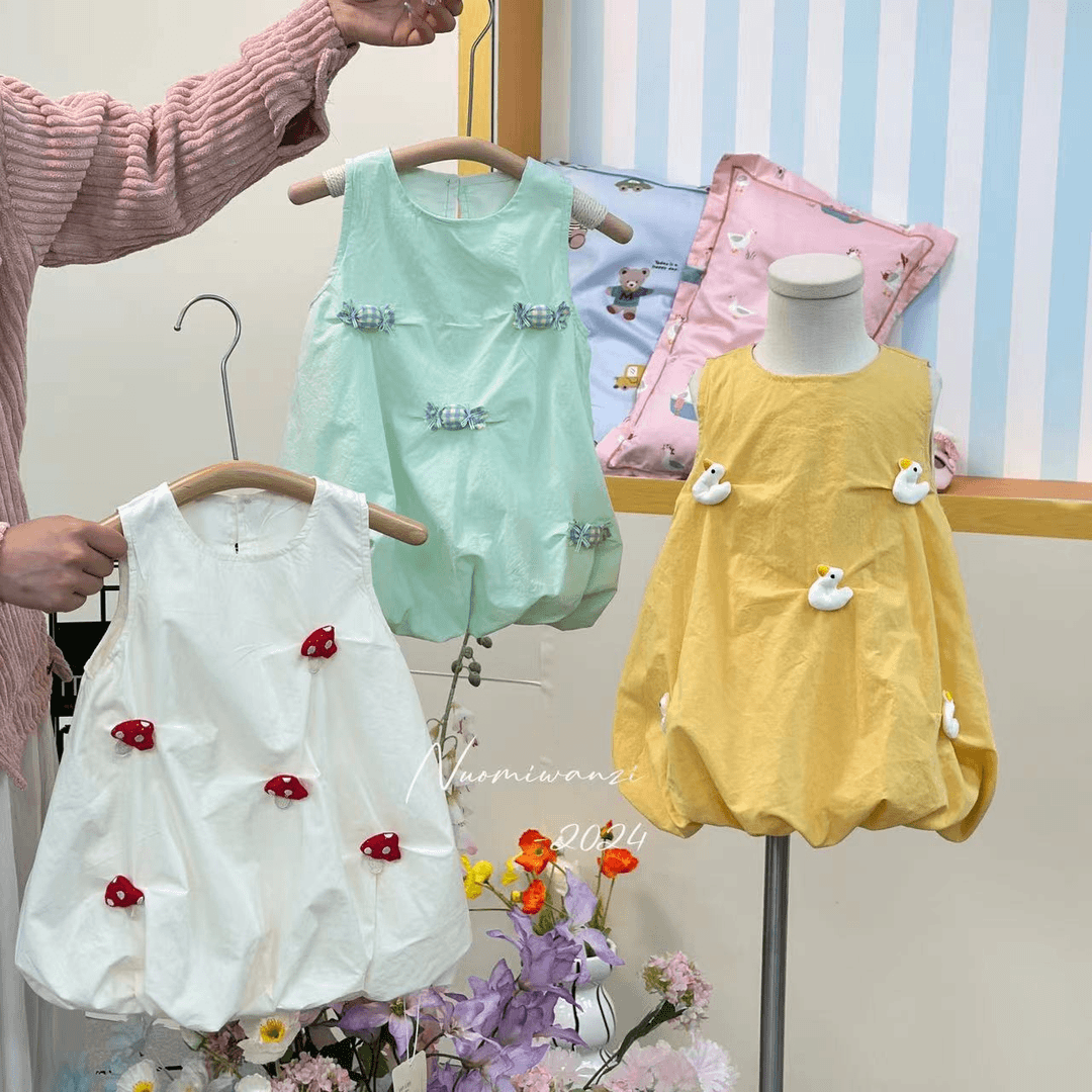 丸子十【现货】儿童潮童百搭纯色立体蘑菇连衣裙（夏款） WZJ（A）-3169