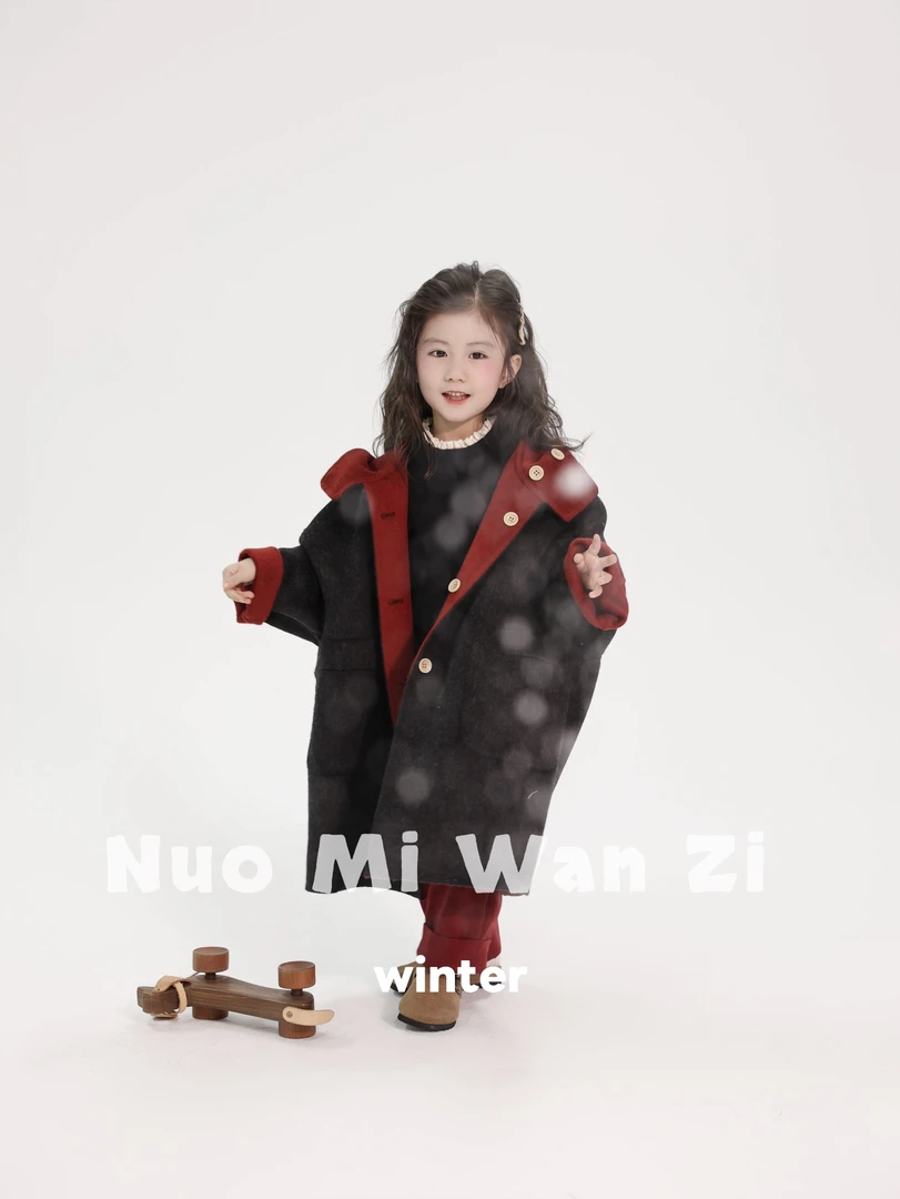 丸子十【现货】儿童韩系百搭净版连帽呢大衣外套（年款）WZJ-6056